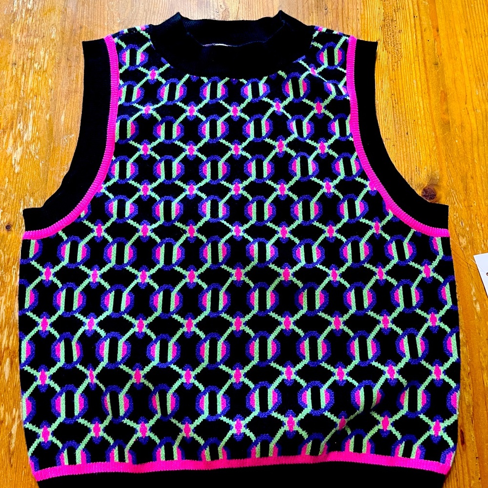Kohl's SO Junior's brand sweater vest 80's/90's style neon Large cropped